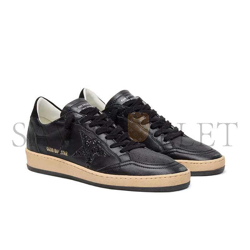 GOLDEN GOOSE BALL STAR IN BLACK NAPPA WITH BLACK GLITTER STAR AND SUEDE HEEL TAB GWF00117